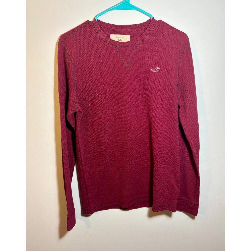 Hollister Men’s Burgundy Long Sleeve Thermal Shirt Size M Casual Crewneck